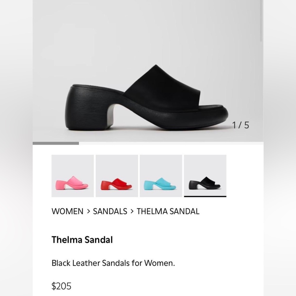Camper Black Leather Thelma Sandal Size 38